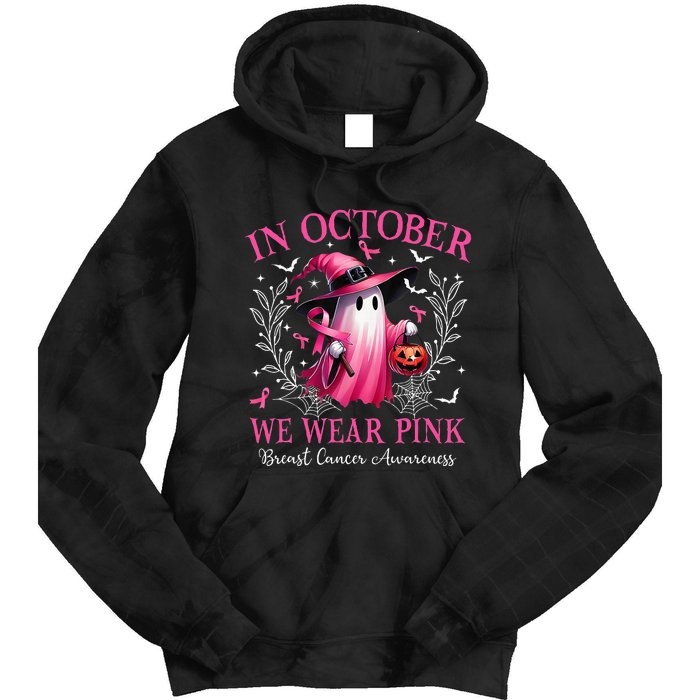 In October We Wear Ghost Witch Breast Cancer Awareness Tie Dye Hoodie