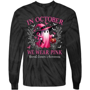 In October We Wear Ghost Witch Breast Cancer Awareness Tie-Dye Long Sleeve Shirt