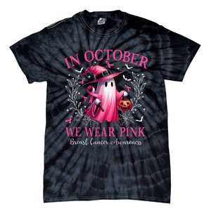 In October We Wear Ghost Witch Breast Cancer Awareness Tie-Dye T-Shirt