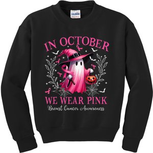 In October We Wear Ghost Witch Breast Cancer Awareness Kids Sweatshirt