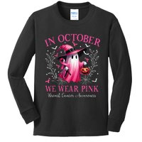 In October We Wear Ghost Witch Breast Cancer Awareness Kids Long Sleeve Shirt