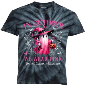 In October We Wear Ghost Witch Breast Cancer Awareness Kids Tie-Dye T-Shirt