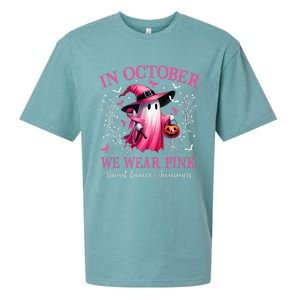 In October We Wear Ghost Witch Breast Cancer Awareness Sueded Cloud Jersey T-Shirt