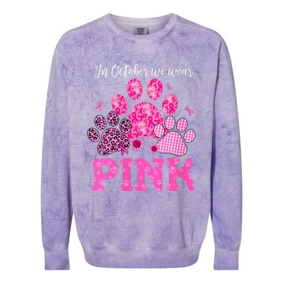 In October We Wear Pink Dog Cat Paw Breast Cancer Awareness Colorblast Crewneck Sweatshirt