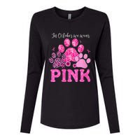 In October We Wear Pink Dog Cat Paw Breast Cancer Awareness Womens Cotton Relaxed Long Sleeve T-Shirt