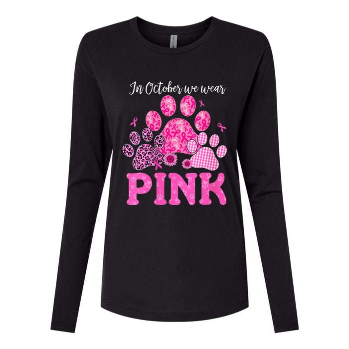 In October We Wear Pink Dog Cat Paw Breast Cancer Awareness Womens Cotton Relaxed Long Sleeve T-Shirt