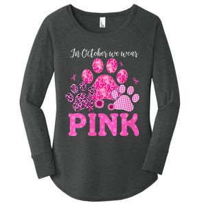 In October We Wear Pink Dog Cat Paw Breast Cancer Awareness Women's Perfect Tri Tunic Long Sleeve Shirt