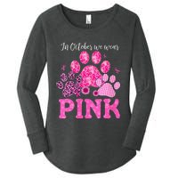 In October We Wear Pink Dog Cat Paw Breast Cancer Awareness Women's Perfect Tri Tunic Long Sleeve Shirt