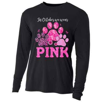 In October We Wear Pink Dog Cat Paw Breast Cancer Awareness Cooling Performance Long Sleeve Crew