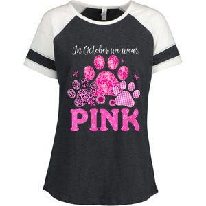 In October We Wear Pink Dog Cat Paw Breast Cancer Awareness Enza Ladies Jersey Colorblock Tee