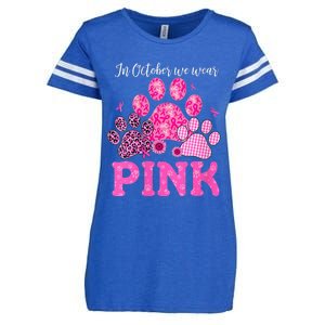 In October We Wear Pink Dog Cat Paw Breast Cancer Awareness Enza Ladies Jersey Football T-Shirt