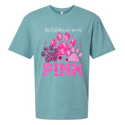 In October We Wear Pink Dog Cat Paw Breast Cancer Awareness Sueded Cloud Jersey T-Shirt