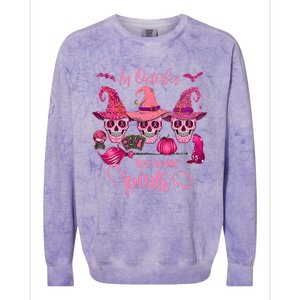 In October We Wear Pink Skull Witch Breast Cancer Awareness Colorblast Crewneck Sweatshirt