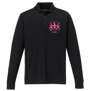 In October We Wear Pink Skull Witch Breast Cancer Awareness Performance Long Sleeve Polo