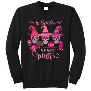 In October We Wear Pink Skull Witch Breast Cancer Awareness Sweatshirt