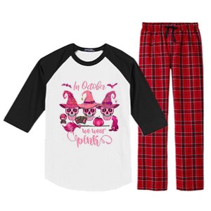 In October We Wear Pink Skull Witch Breast Cancer Awareness Raglan Sleeve Pajama Set