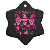 In October We Wear Pink Skull Witch Breast Cancer Awareness Ceramic Star Ornament