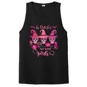 In October We Wear Pink Skull Witch Breast Cancer Awareness PosiCharge Competitor Tank