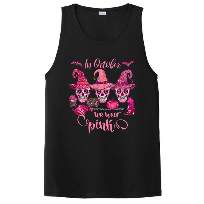 In October We Wear Pink Skull Witch Breast Cancer Awareness PosiCharge Competitor Tank