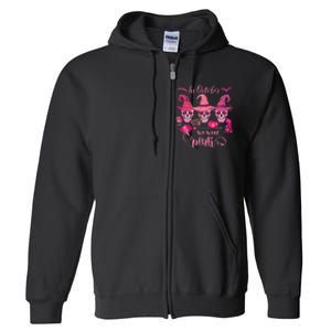 In October We Wear Pink Skull Witch Breast Cancer Awareness Full Zip Hoodie