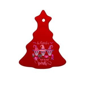 In October We Wear Pink Skull Witch Breast Cancer Awareness Ceramic Tree Ornament