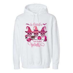 In October We Wear Pink Skull Witch Breast Cancer Awareness Garment-Dyed Fleece Hoodie