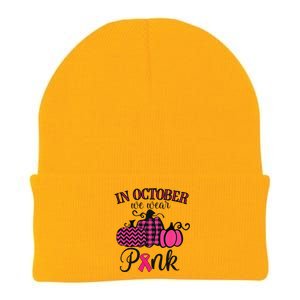 In October We Wear Pink Thanksgiving Breast Cancer Awareness Knit Cap Winter Beanie