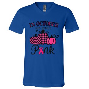 In October We Wear Pink Thanksgiving Breast Cancer Awareness V-Neck T-Shirt