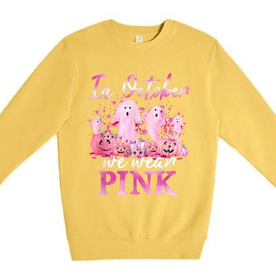 In October We Wear Pink Ghost Pumpkin Breast Cancer Warrior Premium Crewneck Sweatshirt