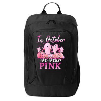 In October We Wear Pink Ghost Pumpkin Breast Cancer Warrior City Backpack