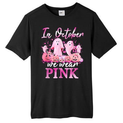 In October We Wear Pink Ghost Pumpkin Breast Cancer Warrior Tall Fusion ChromaSoft Performance T-Shirt