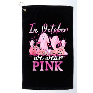 In October We Wear Pink Ghost Pumpkin Breast Cancer Warrior Platinum Collection Golf Towel