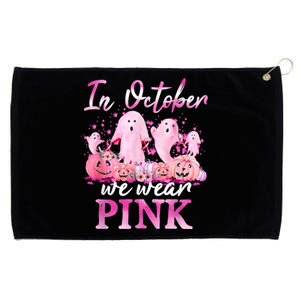 In October We Wear Pink Ghost Pumpkin Breast Cancer Warrior Grommeted Golf Towel