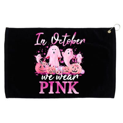 In October We Wear Pink Ghost Pumpkin Breast Cancer Warrior Grommeted Golf Towel