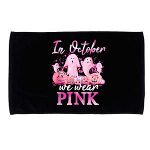 In October We Wear Pink Ghost Pumpkin Breast Cancer Warrior Microfiber Hand Towel