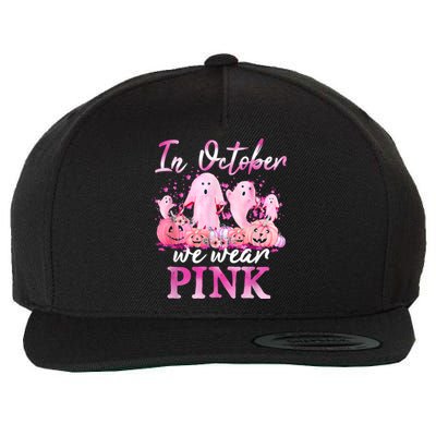 In October We Wear Pink Ghost Pumpkin Breast Cancer Warrior Wool Snapback Cap