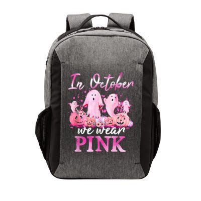 In October We Wear Pink Ghost Pumpkin Breast Cancer Warrior Vector Backpack