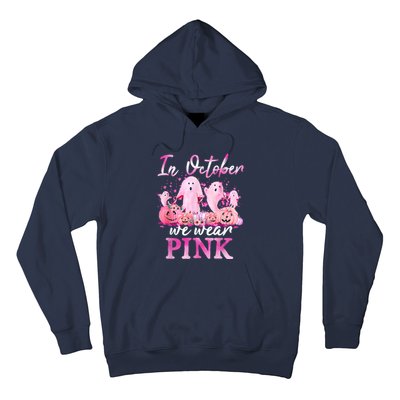 In October We Wear Pink Ghost Pumpkin Breast Cancer Warrior Hoodie