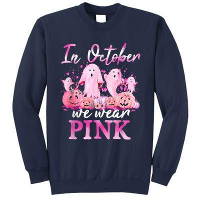 In October We Wear Pink Ghost Pumpkin Breast Cancer Warrior Sweatshirt