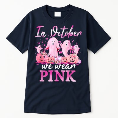 In October We Wear Pink Ghost Pumpkin Breast Cancer Warrior Tall T-Shirt