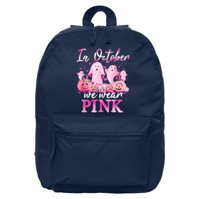 In October We Wear Pink Ghost Pumpkin Breast Cancer Warrior 16 in Basic Backpack