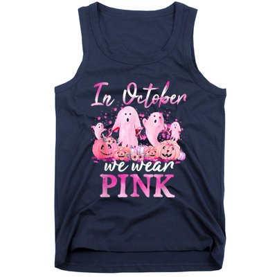 In October We Wear Pink Ghost Pumpkin Breast Cancer Warrior Tank Top