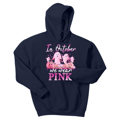 In October We Wear Pink Ghost Pumpkin Breast Cancer Warrior Kids Hoodie