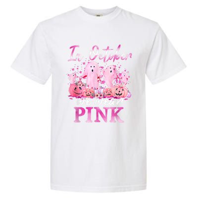 In October We Wear Pink Ghost Pumpkin Breast Cancer Warrior Garment-Dyed Heavyweight T-Shirt