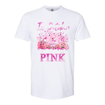 In October We Wear Pink Ghost Pumpkin Breast Cancer Warrior Softstyle CVC T-Shirt