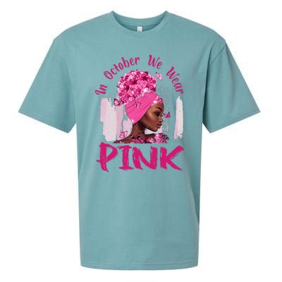 In October We Wear Pink Black Woman Breast Cancer Awareness Sueded Cloud Jersey T-Shirt