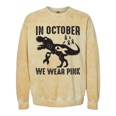 In October We Wear Pink Breast Cancer Awareness Dinosaur Colorblast Crewneck Sweatshirt