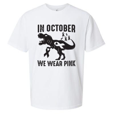 In October We Wear Pink Breast Cancer Awareness Dinosaur Sueded Cloud Jersey T-Shirt