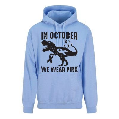 In October We Wear Pink Breast Cancer Awareness Dinosaur Unisex Surf Hoodie