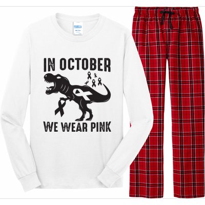 In October We Wear Pink Breast Cancer Awareness Dinosaur Long Sleeve Pajama Set